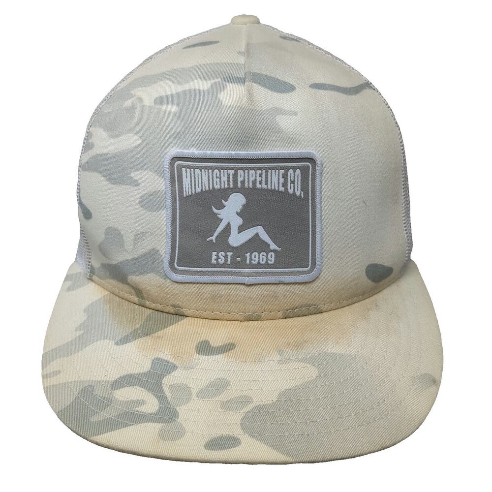 Yupoong Trucker Hat Beige Gray Camo One Size Midnight Pipeline Mudflap Girl